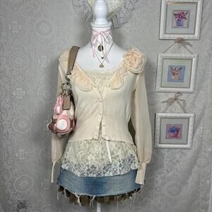 y2k charlottle russe coquette silk cardigan floral detailing